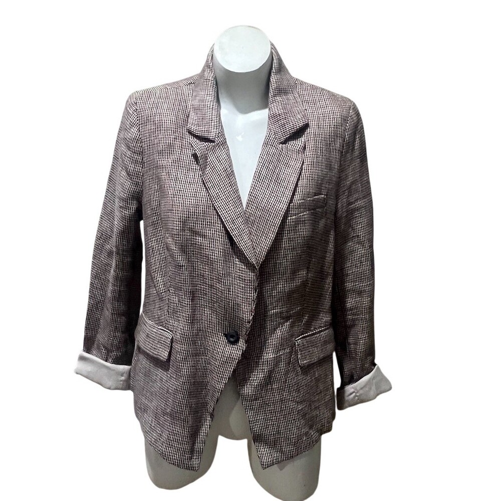 Free People Blazer Womens Size M Brown Plaid Single Button Notched Lapel